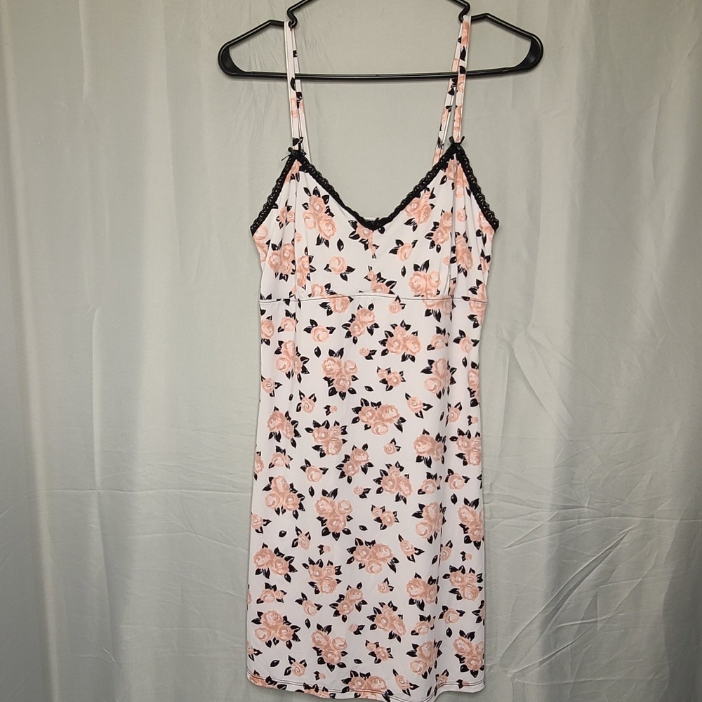 Marilyn Monroe Intimates Nightgown Womens‎ L White Peach Floral Lace Slip Dress